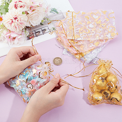 80 шт. 4-х цветные мешочки из органзы с принтом в виде сердец OP-BBC0001-50A-1