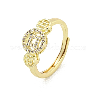Регулируемые кольца из латуни с микропаве и цирконием для женщин RJEW-I103-036G-1