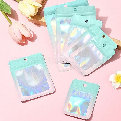 60 шт. 5 стиля прямоугольные блестящие голографические ПВХ пакеты с застежкой-молнией ABAG-FS0001-14B-1