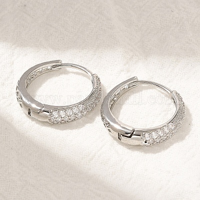 Серьги-кольца из латуни с микропаве из кубического циркония EJEW-H143-25P-01-1