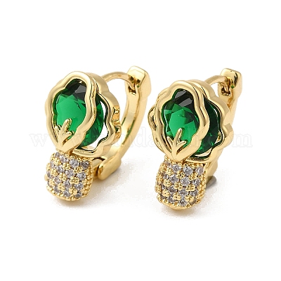 Серьги-кольца с кубическим цирконием и стеклом EJEW-F316-05G-1