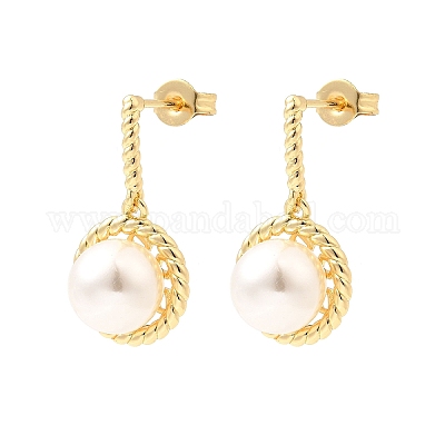 Круглые латунные серьги-гвоздики с микропаве из прозрачных кубических цирконий EJEW-C154-08G-1