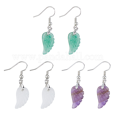 3 пара 3 стилей серег-крыльев из натуральных смешанных драгоценных камней с латунными штифтами для женщин EJEW-FI0003-19-1