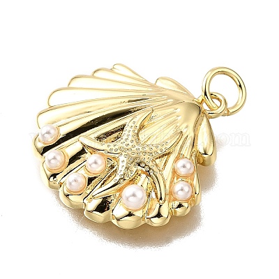 Подвески из латунного АБС-пластика с жемчугом X-KK-V011-59G-1