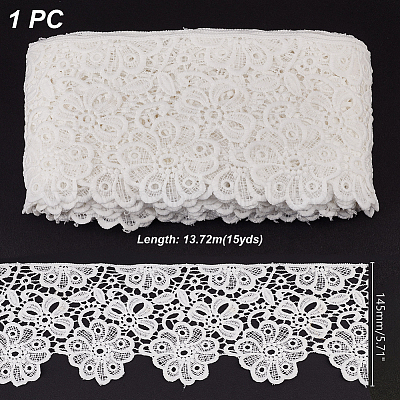 15 ярд хлопковой кружевной ленты с цветочной вышивкой OCOR-WH0086-91B-1