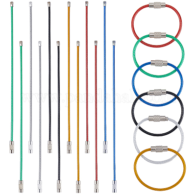 36 шт. 6 цвета резиновое покрытие нержавеющая сталь трос брелок FIND-SC0013-71A-1