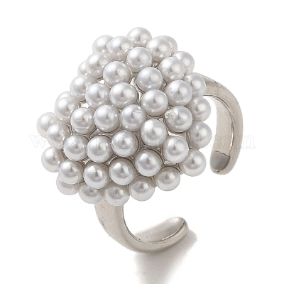 Покрытие стойки латунные кольца с микропаве и жемчугом RJEW-R315-02B-P-1