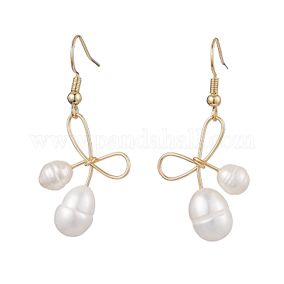 Серьги с подвесками из натурального пресноводного жемчуга с бантом EJEW-TA00520-1