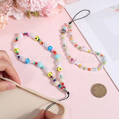 2 шт. 2 стиля стеклянных и смоляных мобильных ремешков AJEW-GF0010-06-1