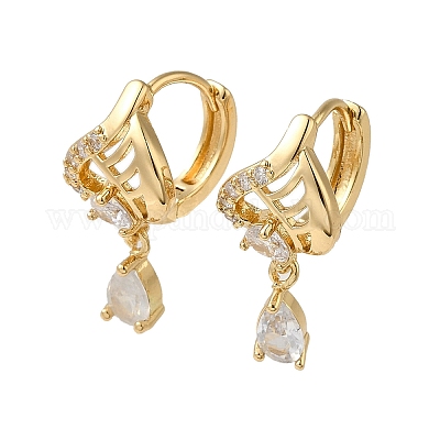 Серьги-кольца из латунного микро-паве с фианитами EJEW-L271-23KCG-01-1