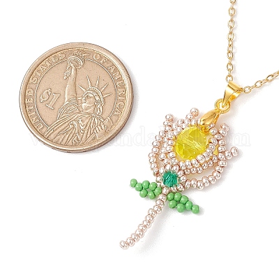 Ожерелья с подвесками в виде цветка из стеклянных бус NJEW-MZ00080-02-1