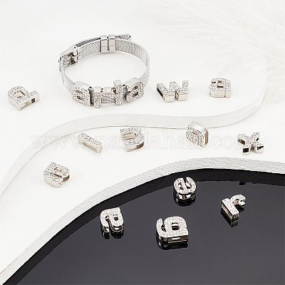 10mm sliver slider letter charms rhinestone letter beads for bracelets -LSSL02