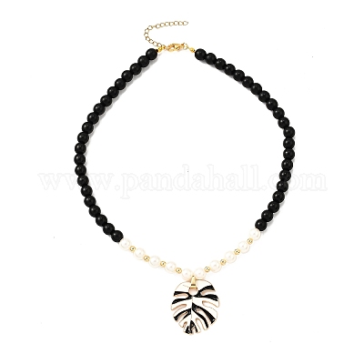 Ожерелья из круглых бусин из листового сплава с эмалью NJEW-JN05350-01-1