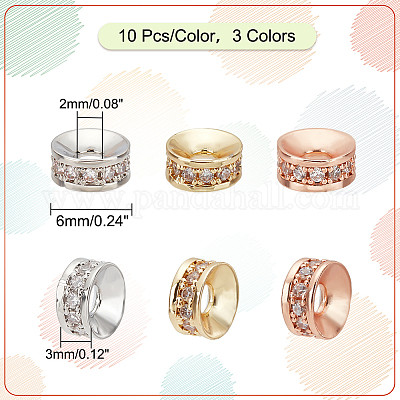 30 шт. 3-х цветные латунные микрофибровые бусины из кубического циркония KK-PH0005-92-1