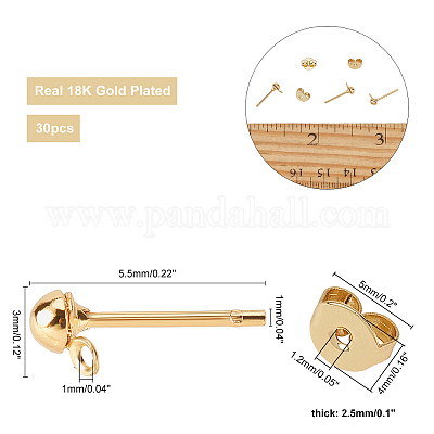 30 шт. латунная фурнитура для сережек-гвоздиков и 30 шт. комплекты задних частей сережек KK-AR0001-91G-NR-1