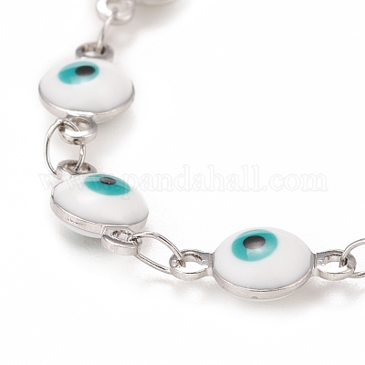 Овальный эмалевый браслет с цепочками от сглаза BJEW-P271-04P-02-1