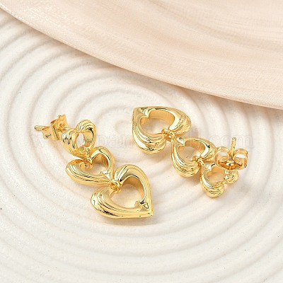 Серьги-гвоздики из латуни в форме сердца EJEW-F389-05G-1
