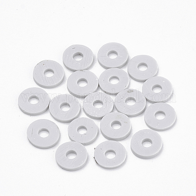 Eco-Friendly Handmade Polymer Clay Beads, Disc/Flat Round, Heishi Beads,  White, 6x1mm, Hole: 2mm, about 380~400pcs/strand, 17.7 inch