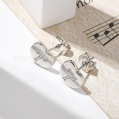 Серьги-гвоздики из латуни с микропаве из прозрачного кубического циркония EJEW-K299-01P-T-1