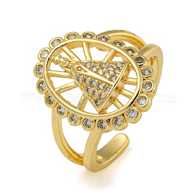 Овальные открытые манжеты из латуни с микропаве Девы Марии и прозрачным фианитом для женщин RJEW-Z050-16G-1