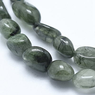 Нити бусин из натурального зеленого рутилированного кварца G-E483-49-1