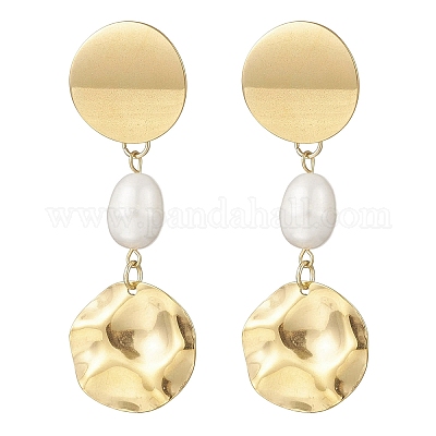 Плоские круглые серьги-гвоздики с натуральным культивированным пресноводным жемчугом EJEW-JE06755-1