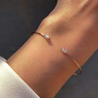 S925 серебряный открытый браслет-манжета для женщин минималистичные украшения из циркония золотистый тон PC3874-1