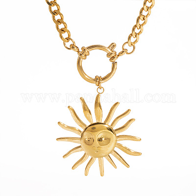 Ожерелья из кубинской цепи с подвеской в виде солнца из нержавеющей стали 304 TT3568-1