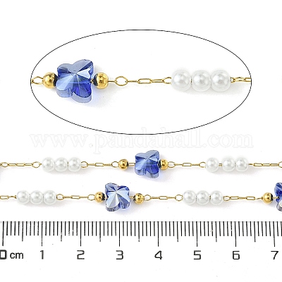 10 м ионное покрытие (IP) 304 нержавеющая сталь и АБС-пластик жемчужные бусины и стеклянные звенья-бабочки CHS-G035-04G-10-1