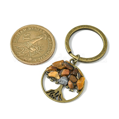 Подвеска-брелок из сплава и натуральных смешанных драгоценных камней в тибетском стиле KEYC-JKC00646-02-1