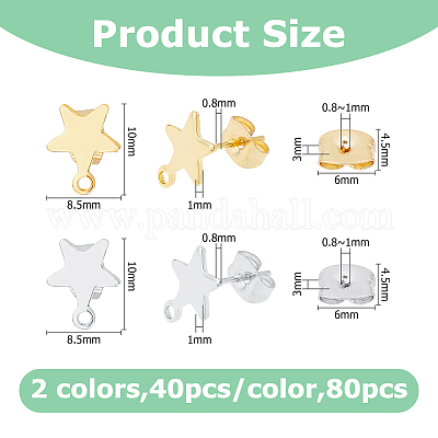 80 шт. 2 цвета фурнитура для сережек-гвоздиков из нержавеющей стали 304 KK-HS0001-76-1