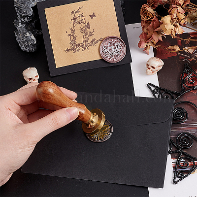 Латунная восковая печать штамп с ручкой AJEW-WH0184-0485-1