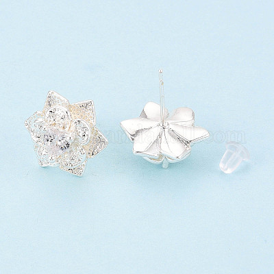 Серьги-гвоздики с прозрачным паве из латуни с кубическим цирконием KK-T077-20S-1