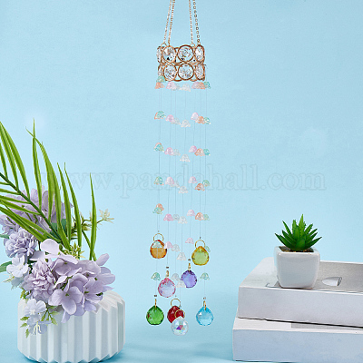 Цветочные круглые стеклянные бусины с кисточками HJEW-WH20020-007C-1