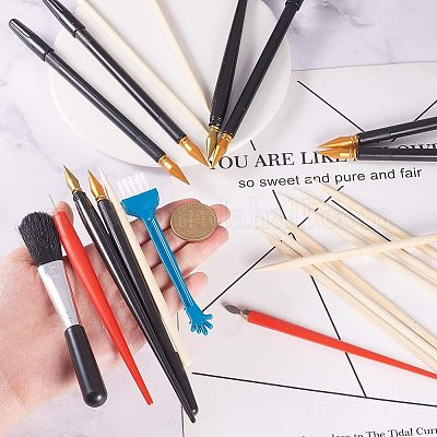 New 7Pcs Scratch Art Tools Set with Bamboo Sticks Scraper Scratch Pen Black  Brush