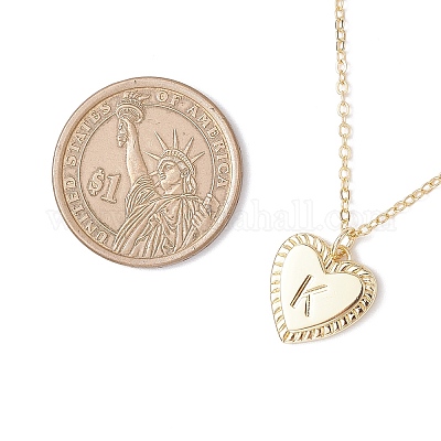 Сердце с буквой латунный кулон кабель цепь ожерелья NJEW-JN05377-03-1