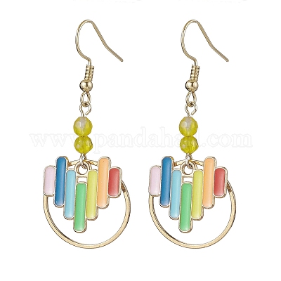 Женские серьги с подвесками в форме сердца из эмали и латуни EJEW-JE05922-1