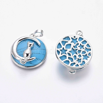 Кулоны с котенком из синтетической бирюзы G-J386-B03-1