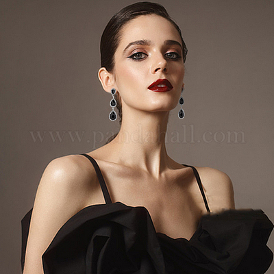 3 пара двухцветных стеклянных сережек-гвоздиков в форме капли со стразами EJEW-AN0003-98-1