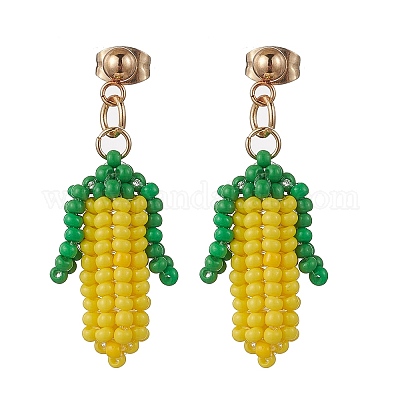 Кукуруза 304 нержавеющая сталь класса А круглые стеклянные бусины серьги-гвоздики EJEW-MZ00438-1