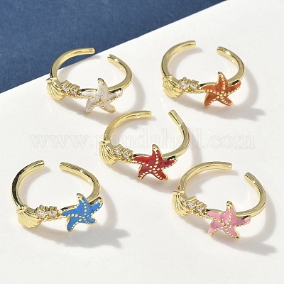 Латунные микро проложить манжеты кольца кубического циркония RJEW-H256-11G-1