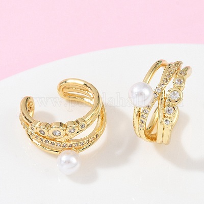 C-образные серьги-каффы из латуни с микропаве из прозрачных кубических цирконий EJEW-Z111-04G-02-1