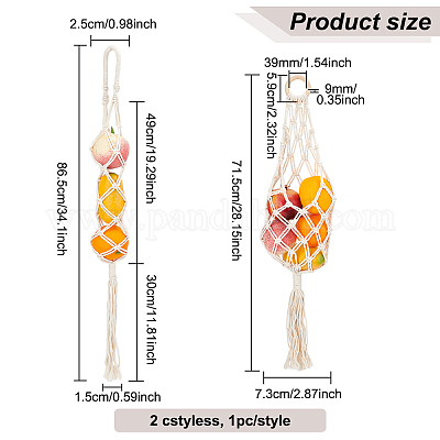 2スタイルのハンギングフルーツマクラメバスケット2個。 綿編みネットバッグ 自由奔放に生きるストリングバッグ ウッドリング付き キッチン用  ミックスカラー 715~865mm 1個/スタイルの通販 - PandaHall（パンダホール）