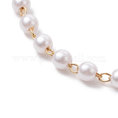 Изготовление браслета-слайдера из латуни и круглого АБС-пластика с имитацией жемчуга AJEW-JB01327-1