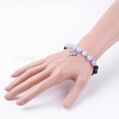Браслеты с подвесками из натуральных бусин из вулканической породы BJEW-JB03369-1