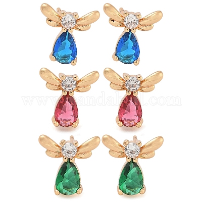 Серьги-гвоздики из латуни с кубическим цирконием EJEW-M090-07G-1