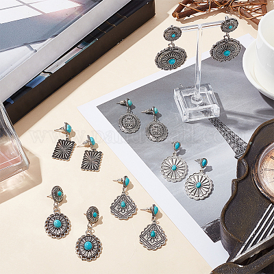 6 пара сережек-гвоздиков в форме ромба EJEW-AN0001-05-1