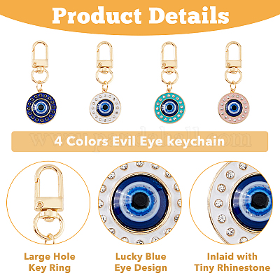 4 шт. 4 цвета круглые эмалевые подвески со стразами от сглаза HJEW-DC0001-08-1