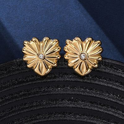 Серьги-гвоздики в форме сердца из нержавеющей стали 304 с прозрачным кубическим цирконием EJEW-Z118-02G-1