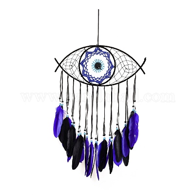 Железная тканая паутина/сетка с подвесками из перьев AJEW-B016-07A-1